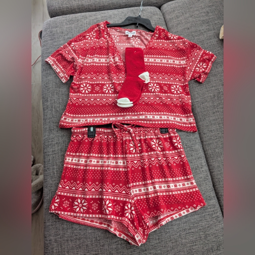 Abound Red and White Snowflake Pajama Set